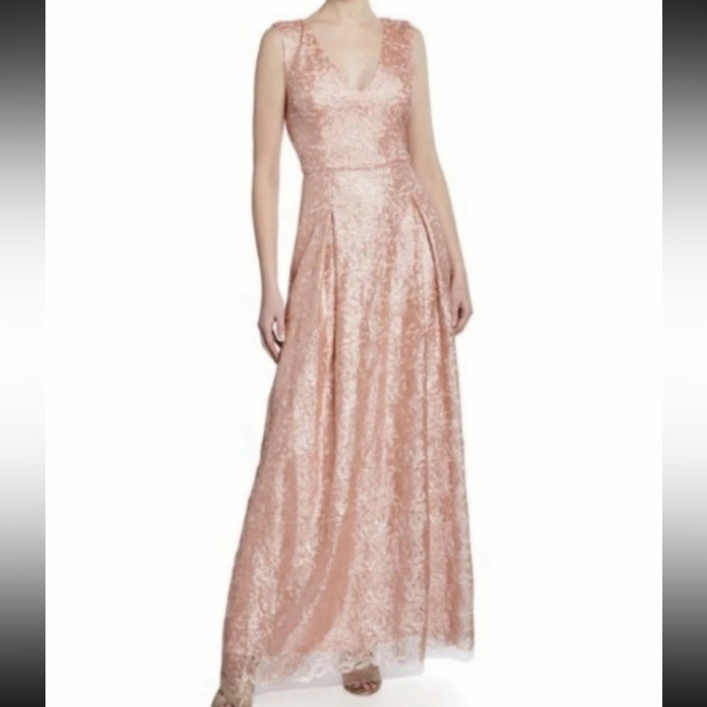 KARL LAGERFELD Pink Floral All-Over Sequin Mesh V-Neck Prom Gala Event Dress 2